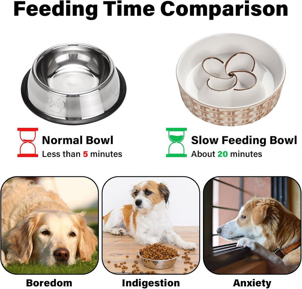 Ceramic Slow Feeder Dog Bowl Slow Feeder Dog Bowl For Medium Large Anti-Choking Slow Eating Dog Bowl Non Slip Dog Bowl Slow Feeder